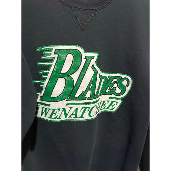 Vintage Wenatchee Blades Men's Hockey Crewneck Sweater Black Green Logo Rare! - Picture 7 of 7